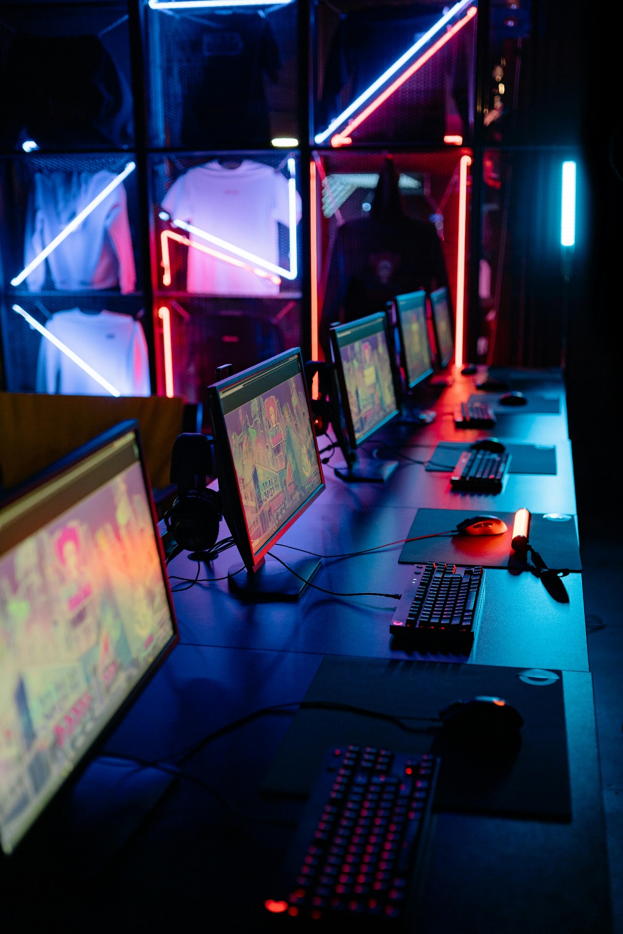 Neon-lit retail interior